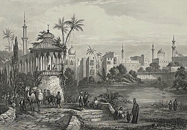 egypte__le_caire_prise_des_bords_du_lac_de_l???hippopotame___afrique_gravure_1863_