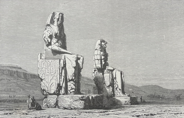 égypte_amenophis_iii_colosses_de_memnon_thebes_gravure_1881