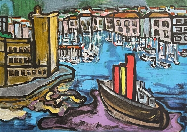 j_ribera_marseille_vieux_port_original_signed_lithograph_c1960_provence_france