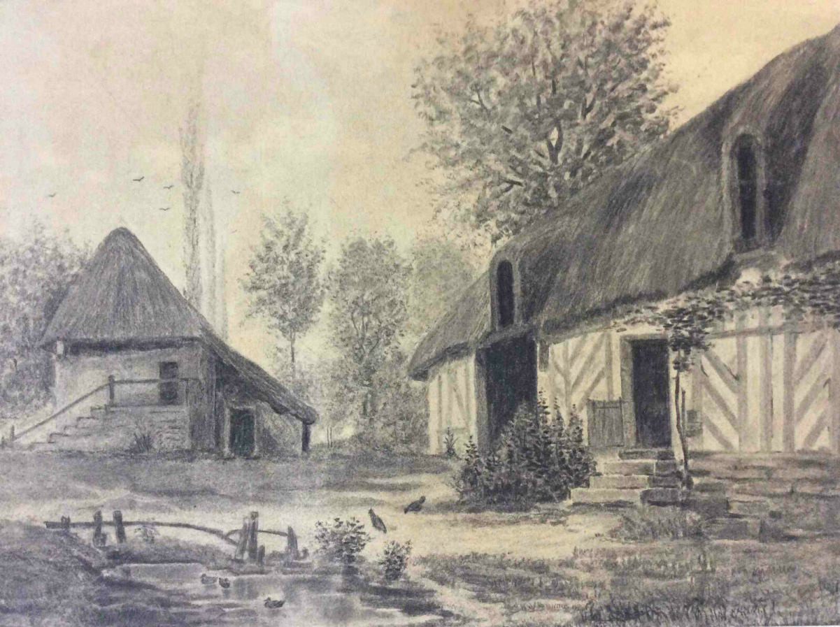 normandie_ferme_chaume_chaumiere_xixe_philippet_1882_toit_fusain_france