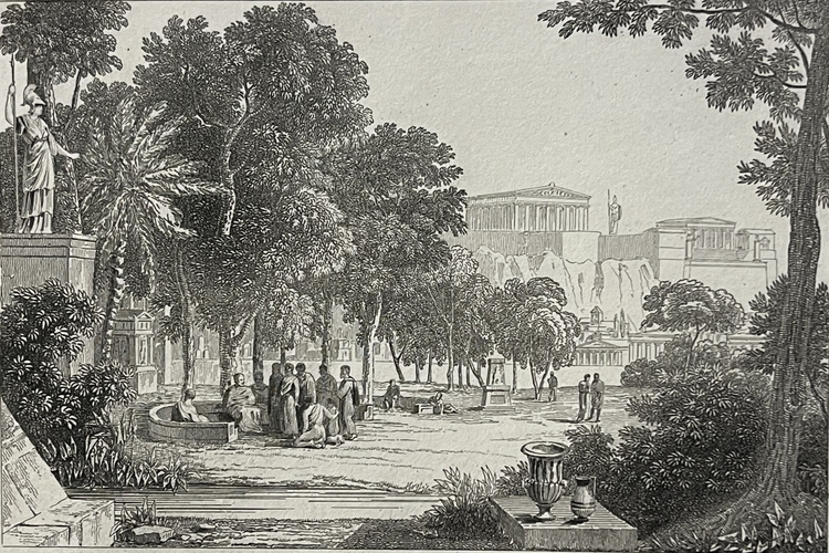 athens_garden_of_the_philosophers_acropolis_greece_antique_engraving_c1835_grece