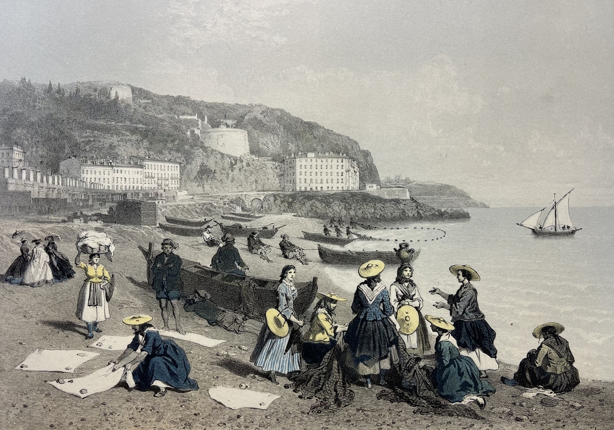 nice_savoie_femmes_et_pecheurs_plage_des_ponchettes_lithographie_1864