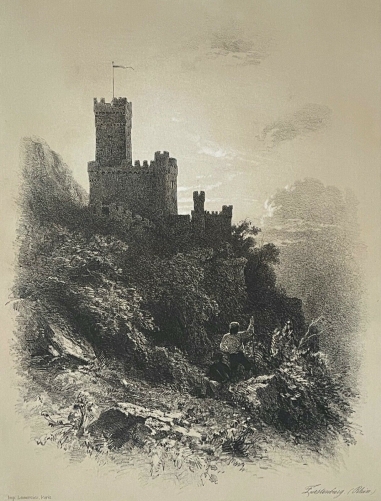 burg_sooneck_rhein_lithographie_vers_1860_allemagne_niederheimbach_rhin
