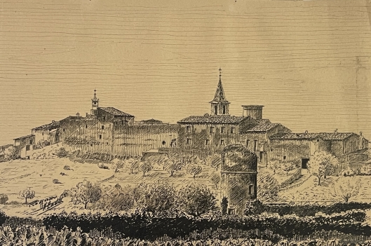 provence_village_dessin_encre_premiere_moitie_du_xxe_france