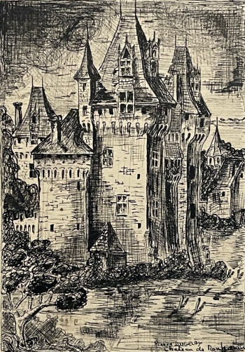 rambouillet_yvelines_france_evocation_du_chateau_dessin_a_l???encre_signe_pierre_dugelay_vers_1930