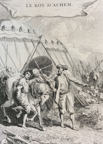 asie_sumatra_le_roy_roi_dachem_gravure_ancienne_1750_old_engraving_king_asia